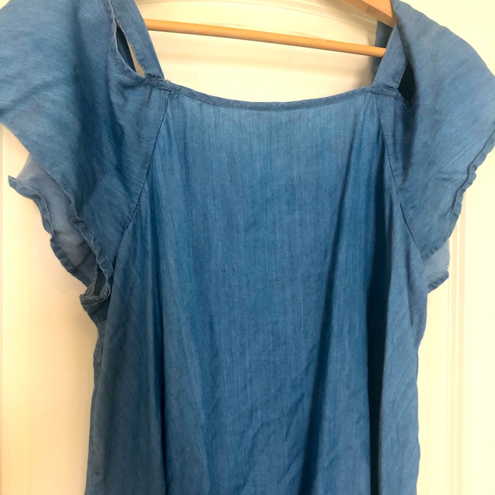 Chambray Cold Shoulder Top